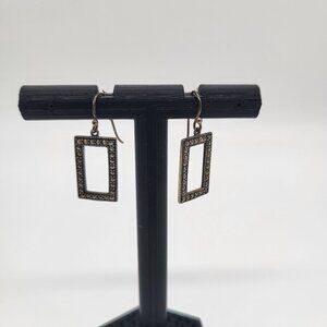 925 Sterling Silver Rectangle Dangle Drop Earrings